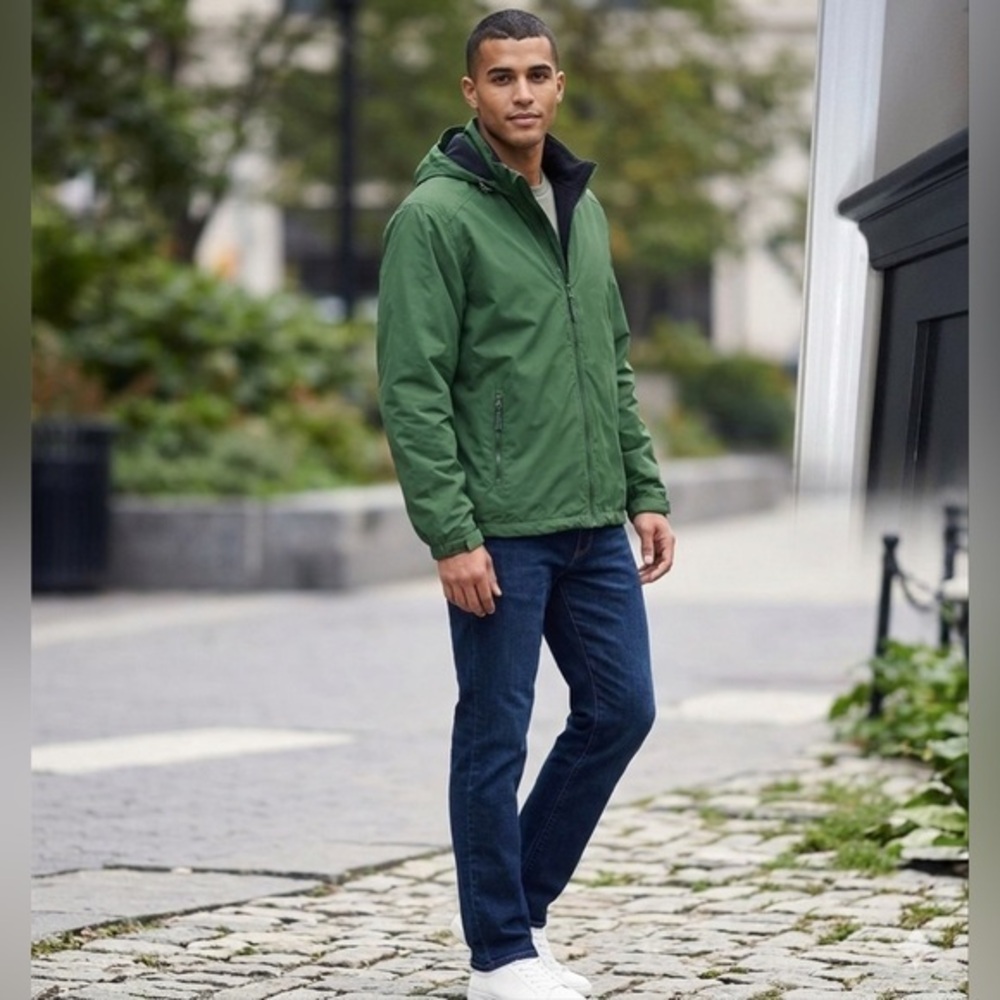 Lands End Men’s X Large Green Full Zip Nylon Softshell Jacket XL Hood Coat